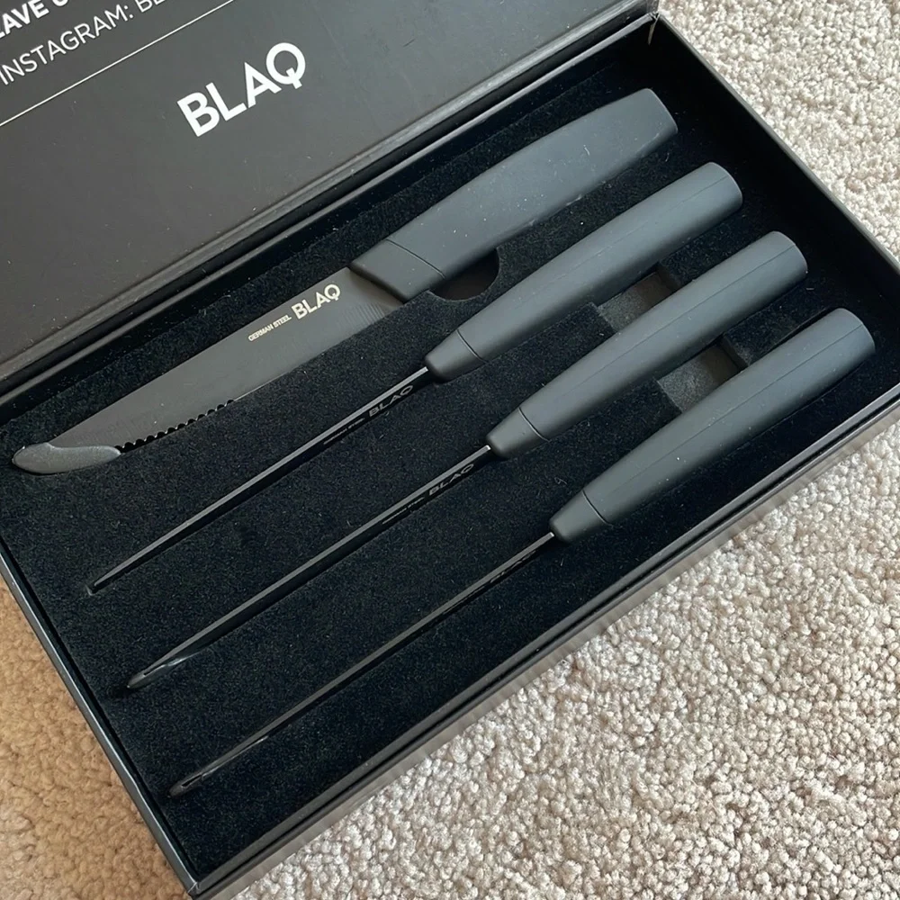 Brand New Blaq Set of 4 German Stainless Steel Serrated Steak Knives Matte Black